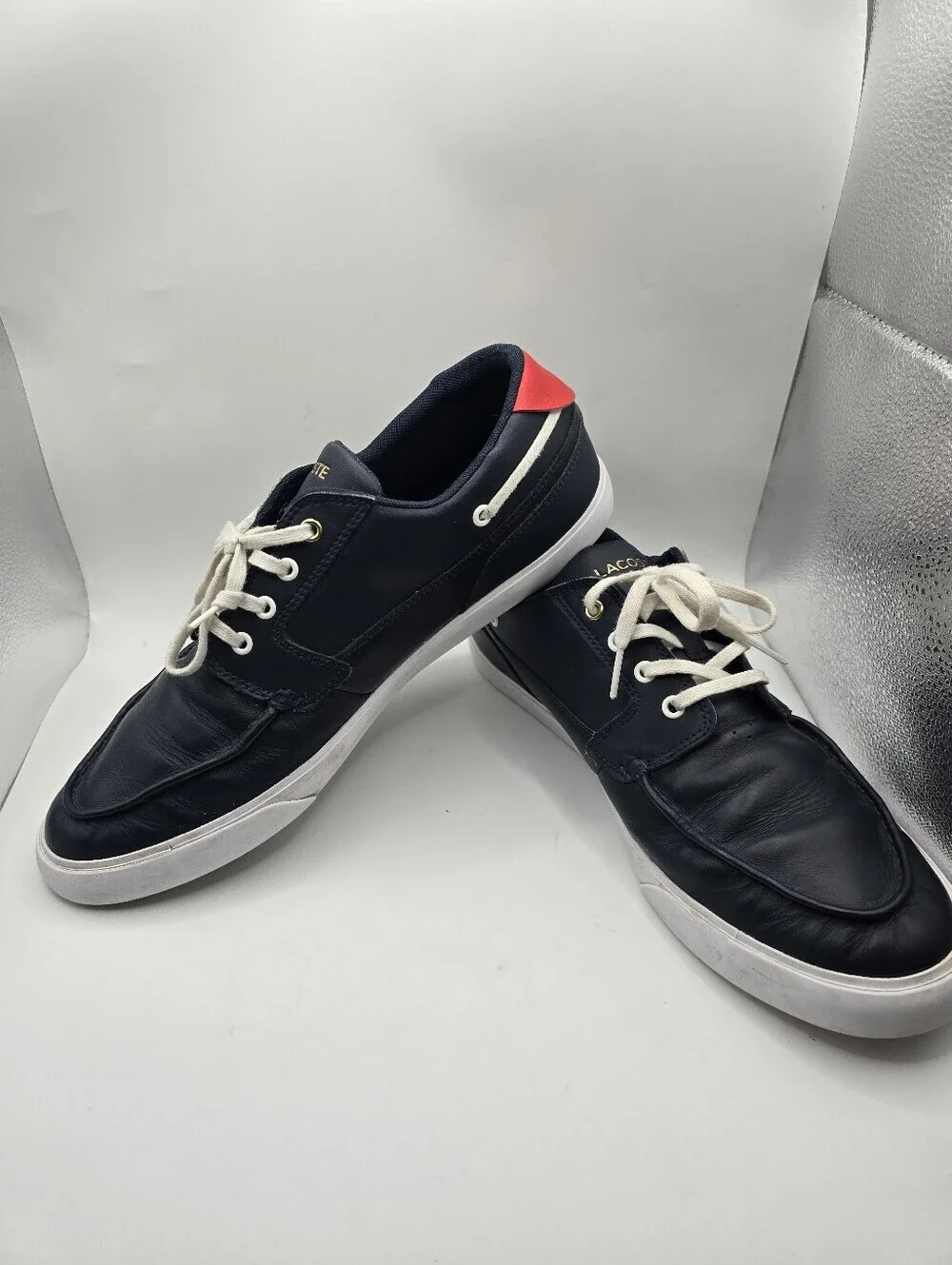 Lacoste Navy Boat/deck Preppy Nautical Leather Lace Up Sneakers. Mens 11